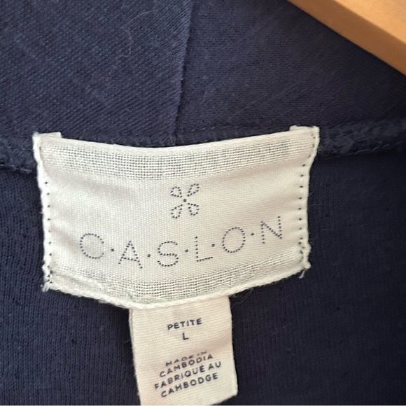 Caslon Navy Soft Cotton Blend Sweatshirt Draped Raw Hem Cardigan Size Large - Picture 7 of 8
